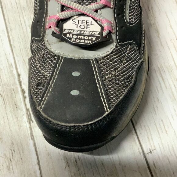 Skechers Women’s Gray Pink Steel Toe Memory Foam Work Sneakers size 8 - Picture 7 of 12